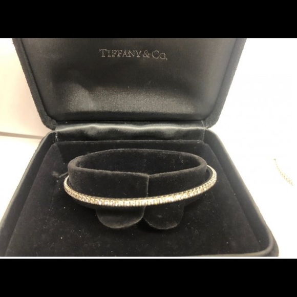Tiffany Metro Hinged White Gold & Diamond Bangle - Picture 6 of 7
